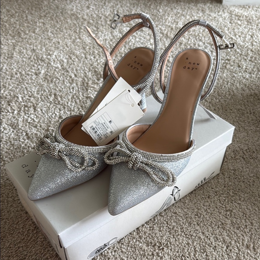 A New Day Silver Pointed Toe Heels